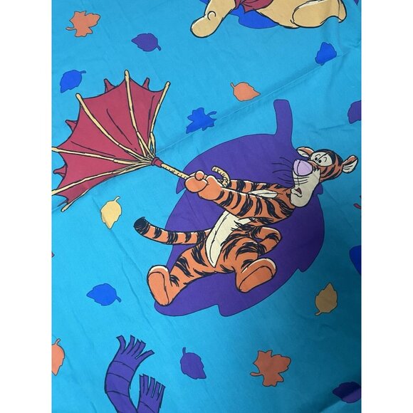 Vtg Disney Winnie The Pooh Blustery Day Fabric Tigger Blue 67”x98” - Picture 3 of 7